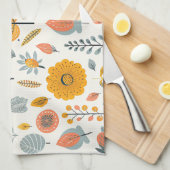 かわいいボホオータム秋パターンオレンジ色ティール(緑がかった色)イエロー キッチンタオル (四つ折り)