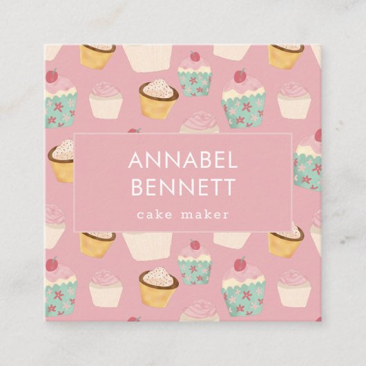 かわいいボホカップケーキパターン スクエア名刺 (正面)