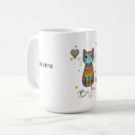 かわいいボホカラフルフローラ猫 コーヒーマグカップ