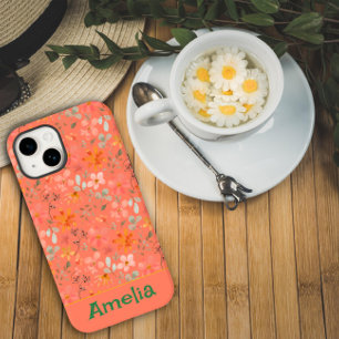 かわいいボホガーデンピンクのオレンジ色のパターン名 Case-Mate iPhone 14ケース