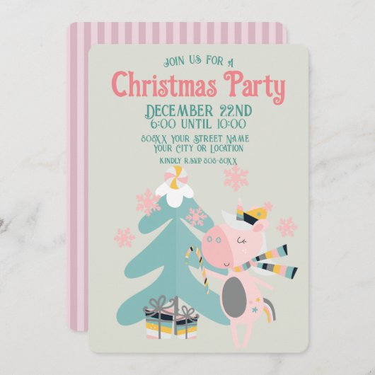 かわいいボホクリスマスユニコーン シェイジ 招待状 (正面/裏面)