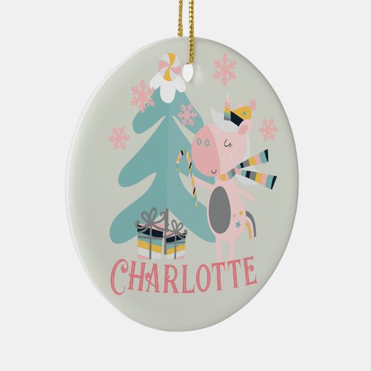 かわいいボホクリスマスユニコーン(名前入り) - ソフトセージ セラミックオーナメント (右)