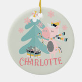 かわいいボホクリスマスユニコーン(名前入り) - ソフトセージ セラミックオーナメント (裏面)
