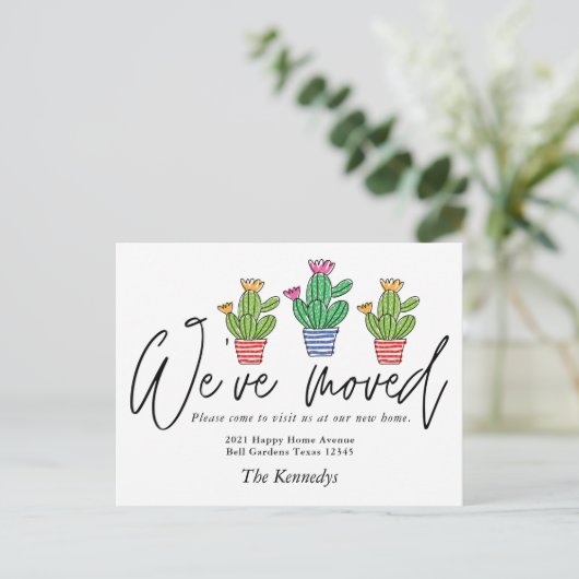 かわいいボホサボス引っ越しました新しいホームフォトムービング 案内ポストカード (スタンド正面)