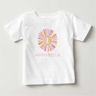 かわいいボホサンシャインガールズファースト1歳の誕生日 ベビーTシャツ