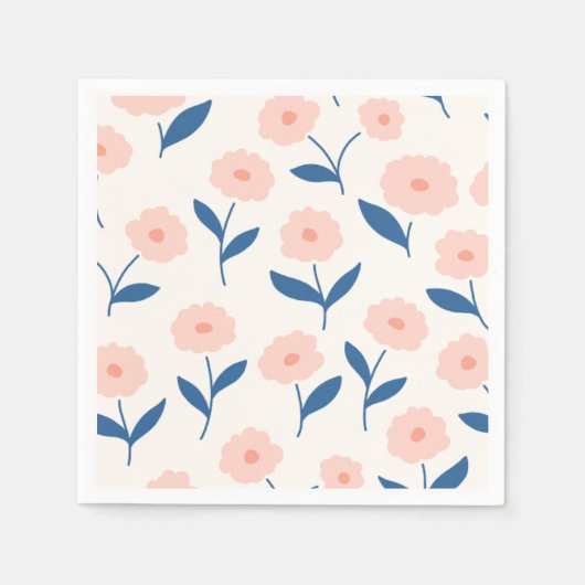 かわいいボホシックなピンクの花柄 スタンダードカクテルナプキン (正面)