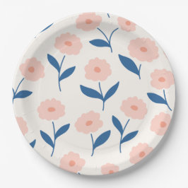 かわいいボホシックなピンクの花柄 ペーパープレート