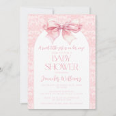 かわいいボホシック赤面ピンクの弓ベビーガールシャワー 招待状 (正面)