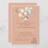 かわいいボホテディベアバルーン赤ちゃんシャワー 招待状 (正面/裏面)