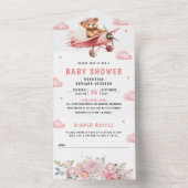 かわいいボホテディベアーピンク飛行機の赤ちゃんシャワー オールインワン招待状 (内側)