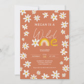 かわいいボホデイジーレインボーワイルドワン1歳の誕生日の子供 招待状 (正面)