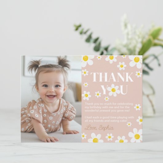 かわいいボホデイジー開花誕生日パーティー サンキューカード (スタンド正面)