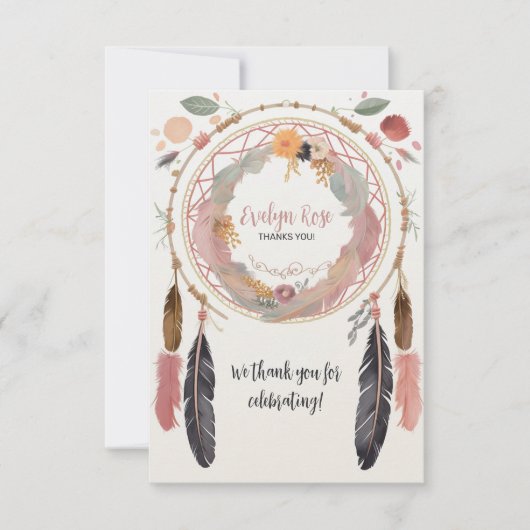かわいいボホドリームキャッチャー赤ちゃんシャワーパーティー サンキューカード (正面)