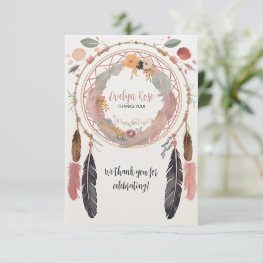 かわいいボホドリームキャッチャー赤ちゃんシャワーパーティー サンキューカード (スタンド正面)