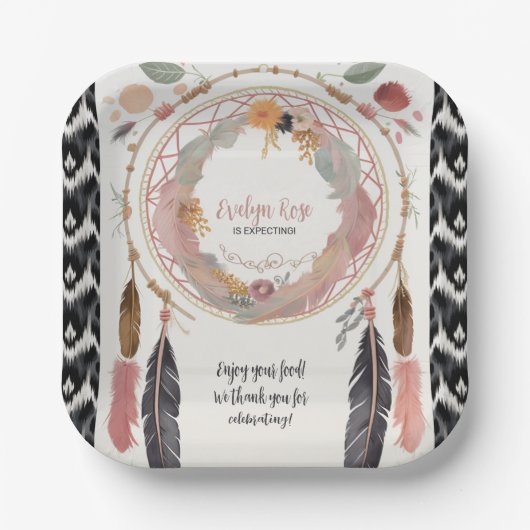 かわいいボホドリームキャッチャー赤ちゃんシャワーパーティー ペーパープレート (正面)
