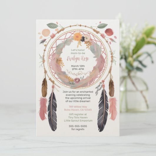 かわいいボホドリームキャッチャー赤ちゃんシャワーパーティー 招待状 (スタンド正面)