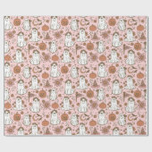 かわいいボホハロウィーン幽霊カボピンピンクフローラ ラッピングペーパー (フラット)