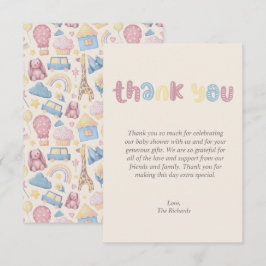 かわいいボホハローリトルワンベビーシャワー サンキューカード