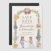 かわいいボホバニー愛のフローラ結婚式の日付を保存 マグネット招待状 (正面/裏面)