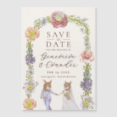 かわいいボホバニー愛のフローラ結婚式の日付を保存 マグネット招待状 (正面)