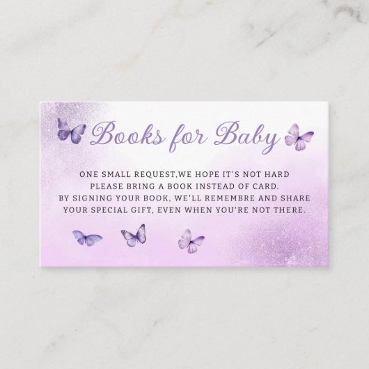 かわいいボホパープルバタフライ本ベビーチケット エンクロージャーカード (正面)