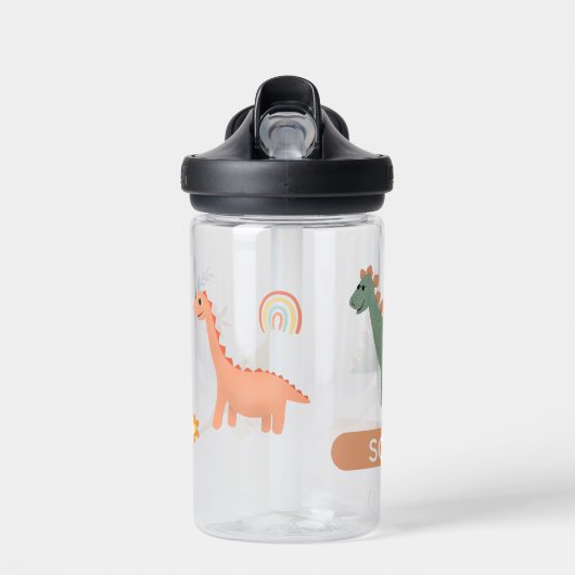 かわいいボホピンクの恐竜と花の子供たち ウォーターボトル (正面)