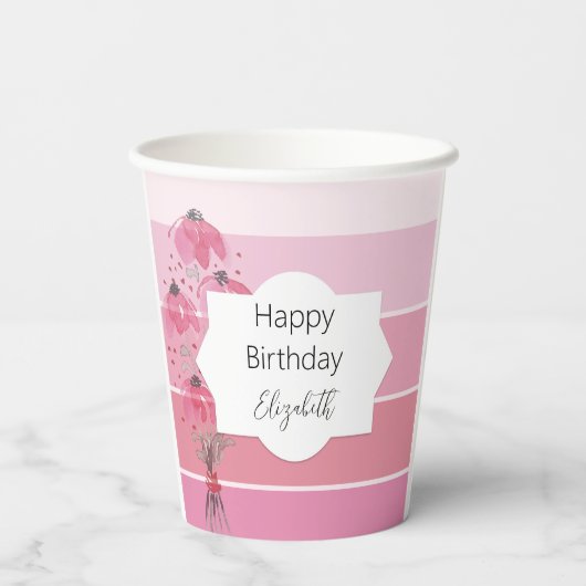 かわいいボホピンクウォーターカラーフローラ 紙コップ (裏面)