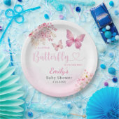 かわいいボホピンクフローラ蝶ガールベビーシャワー ペーパープレート (パーティー)