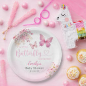 かわいいボホピンクフローラ蝶ガールベビーシャワー ペーパープレート (パーティー)
