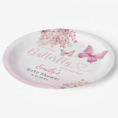 かわいいボホピンクフローラ蝶ガールベビーシャワー ペーパープレート (アングル)