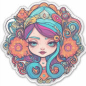 かわいいボホフラワーガールカスタムカットのビニールシール シール (正面)