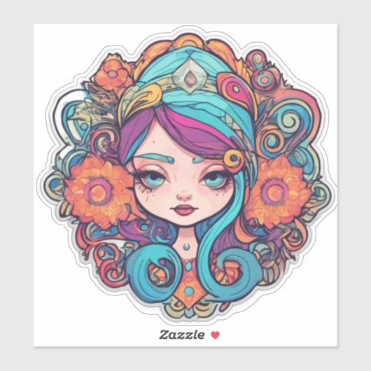 かわいいボホフラワーガールカスタムカットのビニールシール シール (シート)