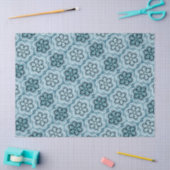 かわいいボホフラワーパターンかわいらしフローラホワイトブルー 薄葉紙 (クラフト)