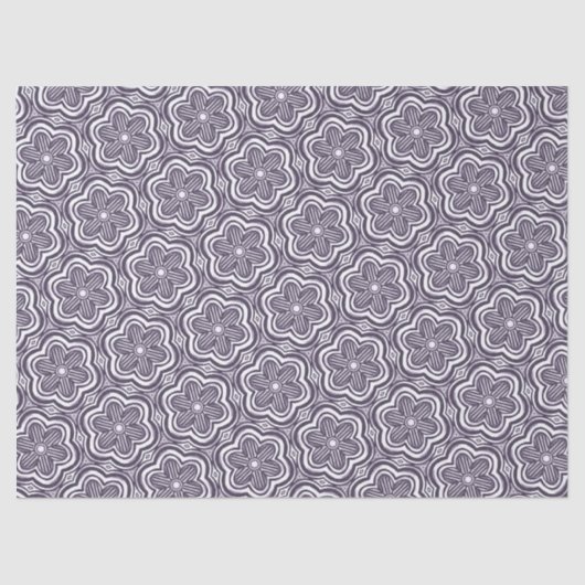 かわいいボホフラワーパターンかわいらしフローラ紫グレー 薄葉紙 (正面)