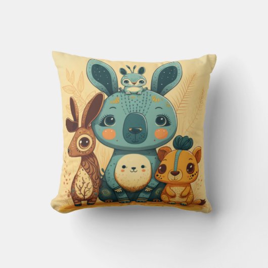 かわいいボホフローラウサギ クッション (正面)