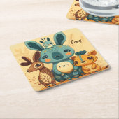 かわいいボホフローラウサギ スクエアペーパーコースター (アングル)