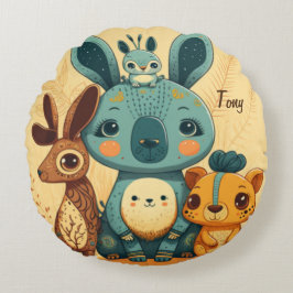 かわいいボホフローラウサギ ラウンドクッション
