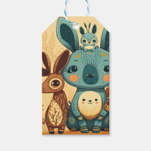 かわいいボホフローラカスタムうさぎラウンドクロックギフトta ギフトタグ (正面)