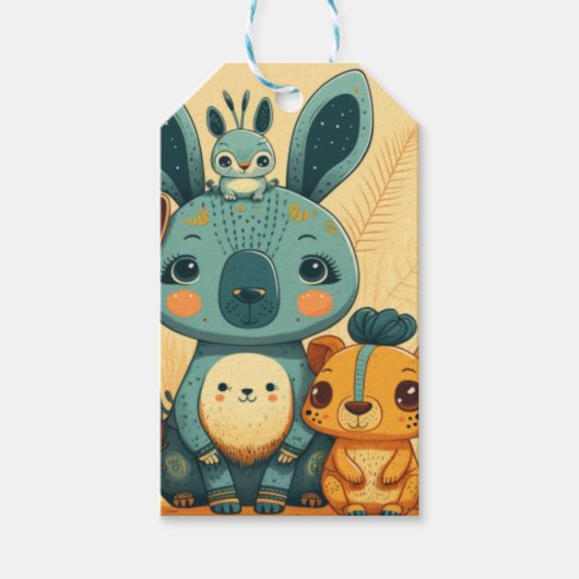 かわいいボホフローラカスタムウサギ時計 ギフトタグ (正面)