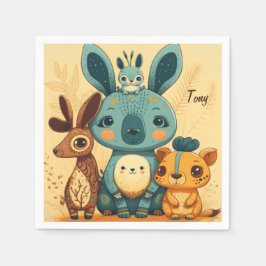 かわいいボホフローラカスタムウサギ時計 スタンダードカクテルナプキン