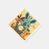 かわいいボホフローラカスタムウサギ時計 スタンダードカクテルナプキン (角)