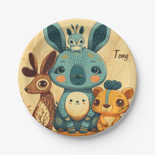 かわいいボホフローラカスタムウサギ時計 ペーパープレート (正面)