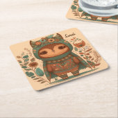 かわいいボホフローラカスタムフクロウ飲料用コースター スクエアペーパーコースター (アングル)