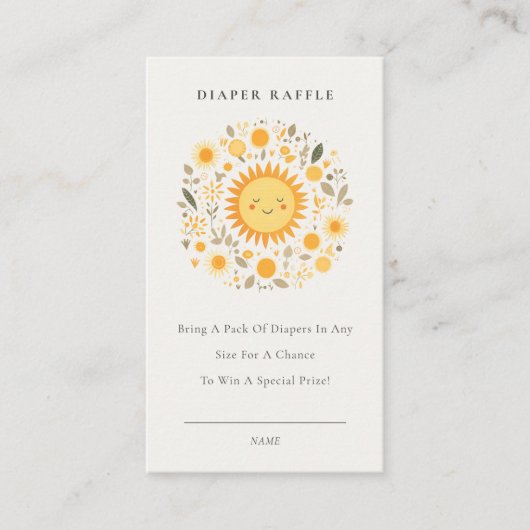 かわいいボホフローラサンおむつラッフルベビーシャワー エンクロージャーカード (正面)