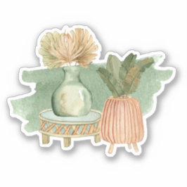 かわいいボホフローラパステルリーフグリーンステッカー シール