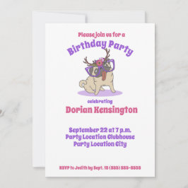 かわいいボホフローラヒッパイパグ任意の年誕生日 招待状