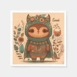 かわいいボホフローラフクロウカスタムル スタンダードカクテルナプキン