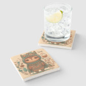 かわいいボホフローラフクロウカスタムル ストーンコースター (横)