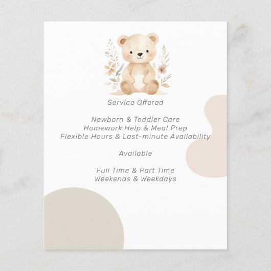 かわいいボホフローラベアウォーター色チャイルドサービス チラシ (裏面)