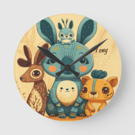 かわいいボホフローララビットカスタム ラウンド壁時計